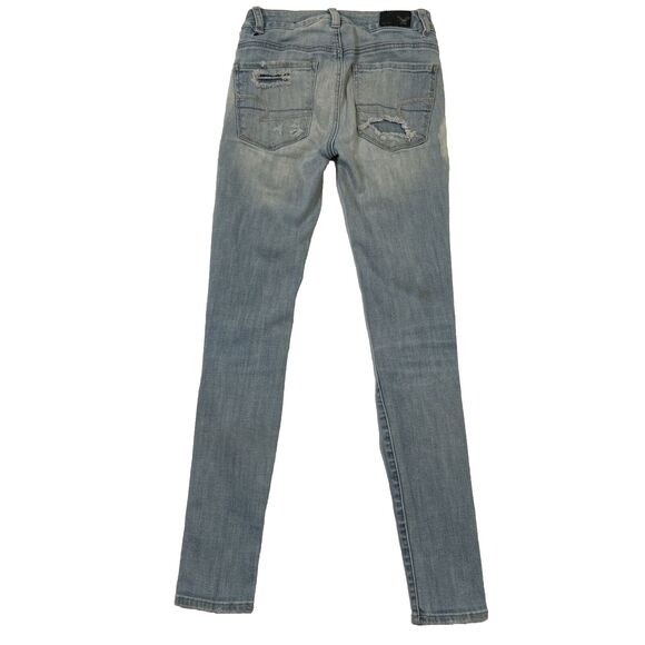American Eagle 00 Hi Rise Jegging 360 Super Stretch Destroyed Denim Jeans 23x28 - Picture 2 of 16